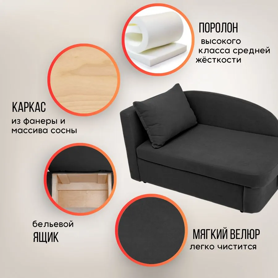 Диван-кровать левая 1050 графит Brendoss в Полевском - polevskoj.mebel-e96.ru