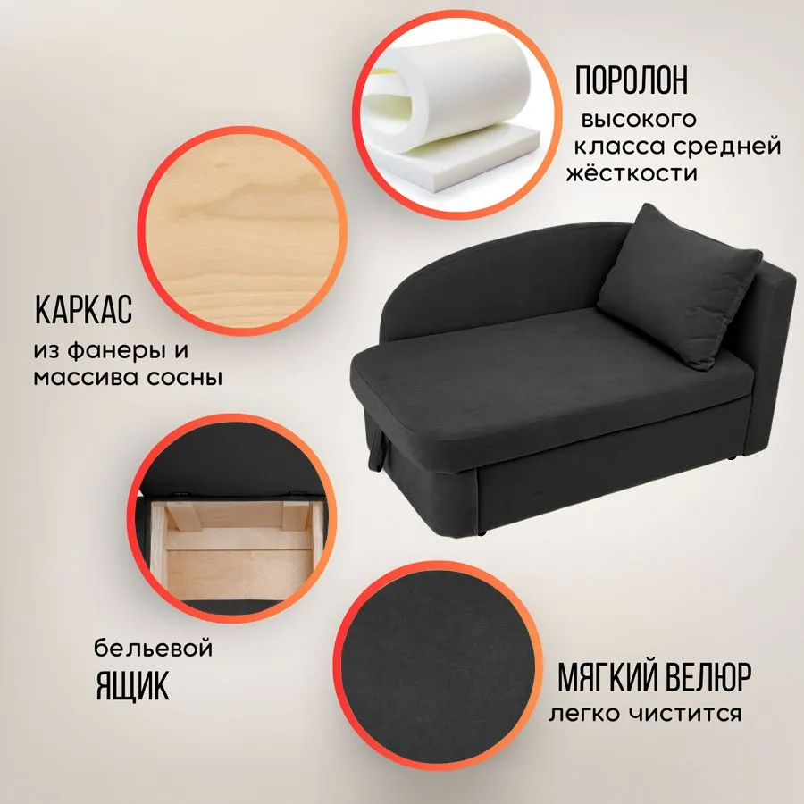 Диван-кровать правая 1050 графит Brendoss в Полевском - polevskoj.mebel-e96.ru