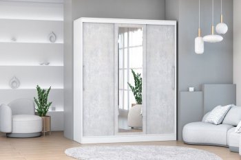 Шкаф-купе 1700 мм 3-х дверный с 1-м зеркалом (арт. 012) белый/цемент (Диал) в Полевском - polevskoj.mebel-e96.ru
