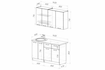 Кухонный гарнитур Асая Медиум 1400 мм (Герда) в Полевском - polevskoj.mebel-e96.ru