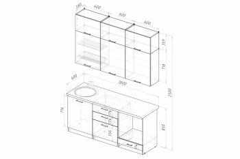 Кухонный гарнитур Асая макси 1800 мм (Герда) в Полевском - polevskoj.mebel-e96.ru