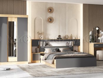 Спальный гарнитур Бася крафт/графит (Миф) в Полевском - polevskoj.mebel-e96.ru