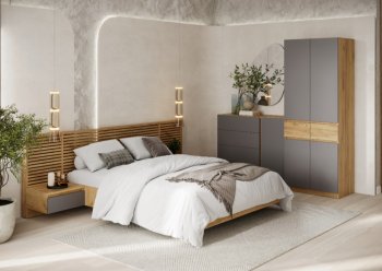 Спальный гарнитур Бостон Лайт серый (Стиль) в Полевском - polevskoj.mebel-e96.ru