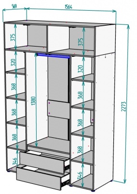 Шкаф 1564 мм Erik H328 + Антресоль HA4 (Графит) в Полевском - polevskoj.mebel-e96.ru