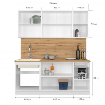 КУхонный гарнитур Эстетик 1800 мм белый (Сурская) в Полевском - polevskoj.mebel-e96.ru