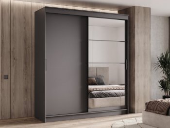 Шкаф-купе 2000 мм Гранд-1 ЛДСП/Зеркало, графит (Эра) в Полевском - polevskoj.mebel-e96.ru