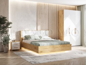 Кровать парящая Ирис крафт/белый с подсветкой (Миф) в Полевском - polevskoj.mebel-e96.ru