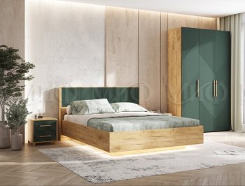 Кровать парящая с ПМ Ирис грин/дуб крафт (Миф) в Полевском - polevskoj.mebel-e96.ru