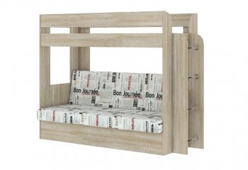 Кровать 2-х ярусная с диваном Карамель 75 сонома/газета в Полевском - polevskoj.mebel-e96.ru