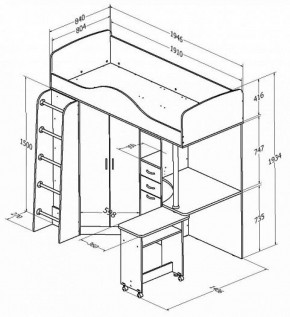 Кровать-чердак Теремок-1 Дуб молочный/Голубой в Полевском - polevskoj.mebel-e96.ru