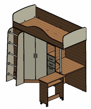 Кровать-чердак Теремок-1 Дуб молочный/Голубой в Полевском - polevskoj.mebel-e96.ru