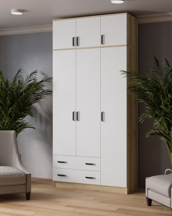 Шкаф Лагуна с антресолью делано/белый (Текс) в Полевском - polevskoj.mebel-e96.ru