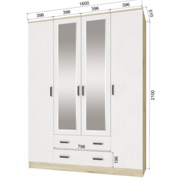 Шкаф 1600 мм Лагуна с антресолью делано/белый (Текс) в Полевском - polevskoj.mebel-e96.ru