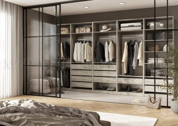 Гардеробная/шкаф 4000 мм Ларго №1 открытая дуб крафт серый (Миф) в Полевском - polevskoj.mebel-e96.ru