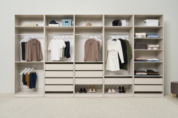 Гардеробная/шкаф 4000 мм Ларго №1 открытая Кашемир (Миф) в Полевском - polevskoj.mebel-e96.ru