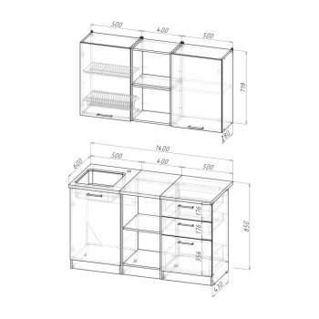 Кухонный гарнитур Лариса медиум 4 1400 мм (Герда) в Полевском - polevskoj.mebel-e96.ru