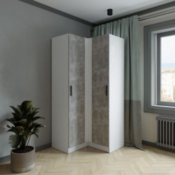 Шкаф угловой Ларс (угол прямой), Белый/Ателье светлое (Микон) в Полевском - polevskoj.mebel-e96.ru