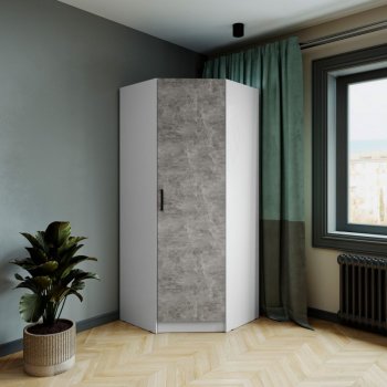 Шкаф угловой Ларс (угол скос), Белый/Ателье светлое (Микон) в Полевском - polevskoj.mebel-e96.ru