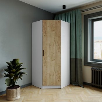 Шкаф угловой Ларс (угол скос), Белый/Крафт золотой (Микон) в Полевском - polevskoj.mebel-e96.ru