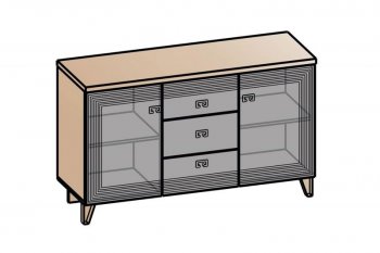 Комод 2дв, 3ящ Лежер КМ-3103 дуб серый/холст вулканический(СанТан) в Полевском - polevskoj.mebel-e96.ru