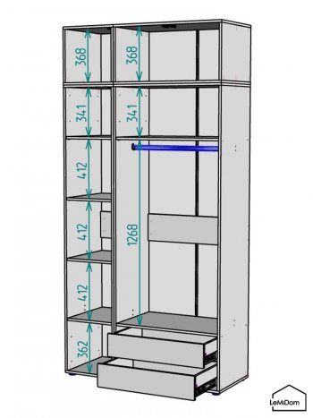Шкаф с антресолью 1200 мм Linnea MHR-3A-2 2450х1200х510 (ДВ-М 11.1.25) в Полевском - polevskoj.mebel-e96.ru