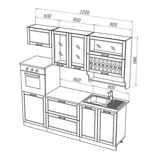 Кухонный гарнитур Милано 2200 мм Ком. №3 (Миф) в Полевском - polevskoj.mebel-e96.ru