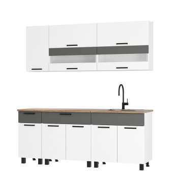 Кухонный гарнитур Монтана 2000 мм белый/графит (БТС) в Полевском - polevskoj.mebel-e96.ru