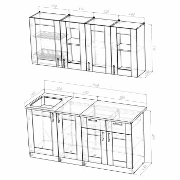 Кухонный гарнитур Ника демо 1700 мм (Герда) в Полевском - polevskoj.mebel-e96.ru