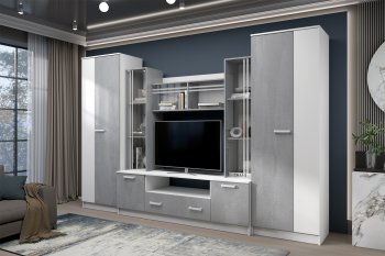 Стенка Николь-2 белый/бетонный камень(Зарон) в Полевском - polevskoj.mebel-e96.ru