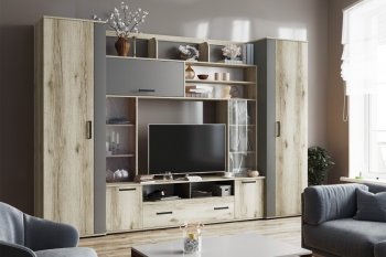 Гостиная Оскар-18-2 дуб делано/графит (Текс) в Полевском - polevskoj.mebel-e96.ru