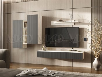 Стенка Оскар комп.2 крафт белый/графит (Миф) в Полевском - polevskoj.mebel-e96.ru