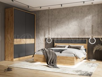 Кровать парящая с ПМ Роджина крафт/графит (Миф) в Полевском - polevskoj.mebel-e96.ru