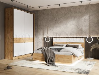 Кровать парящая Роджина с подсветкой, крафт/белый (Миф) в Полевском - polevskoj.mebel-e96.ru