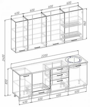 Кухонный гарнитур Руанда 2200 мм (Санвут) в Полевском - polevskoj.mebel-e96.ru