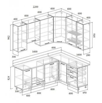 Угловой кухонный гарнитур Роза 2200*1600 мм Sanvut в Полевском - polevskoj.mebel-e96.ru