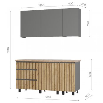 Кухонный гарнитур Шерлок 1600 мм (БТС) в Полевском - polevskoj.mebel-e96.ru