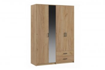 Шкаф 1500 мм  4-х ств. с зеркалом 2 ящ. SVETLANA LOFT, дуб золотой (Генезис) в Полевском - polevskoj.mebel-e96.ru