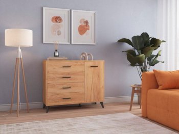 Комод-Тумба (1дв,4ящ) SVETLANA LOFT, дуб золотой (Генезис) в Полевском - polevskoj.mebel-e96.ru