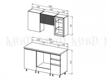 Кухонный гарнитур Техно-6 1500 мм (Миф) в Полевском - polevskoj.mebel-e96.ru