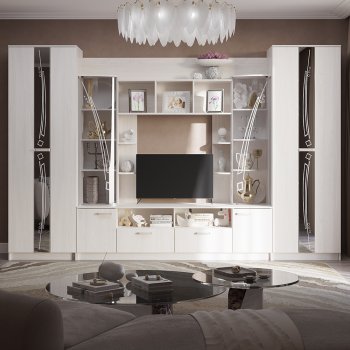 Стенка Венеция ясень белый (БТС) в Полевском - polevskoj.mebel-e96.ru